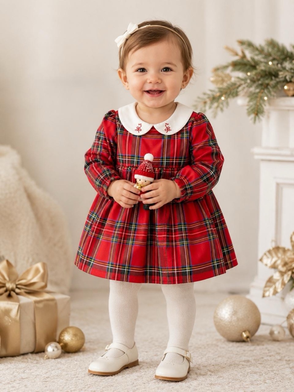 Edgehill Collection Dress Kids Red Plaid Candy Cane Bow Size 12M NWT